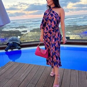 New ZARA GEOMETRIC PRINTED LIMITED EDITION ASYMMETRIC DRESS